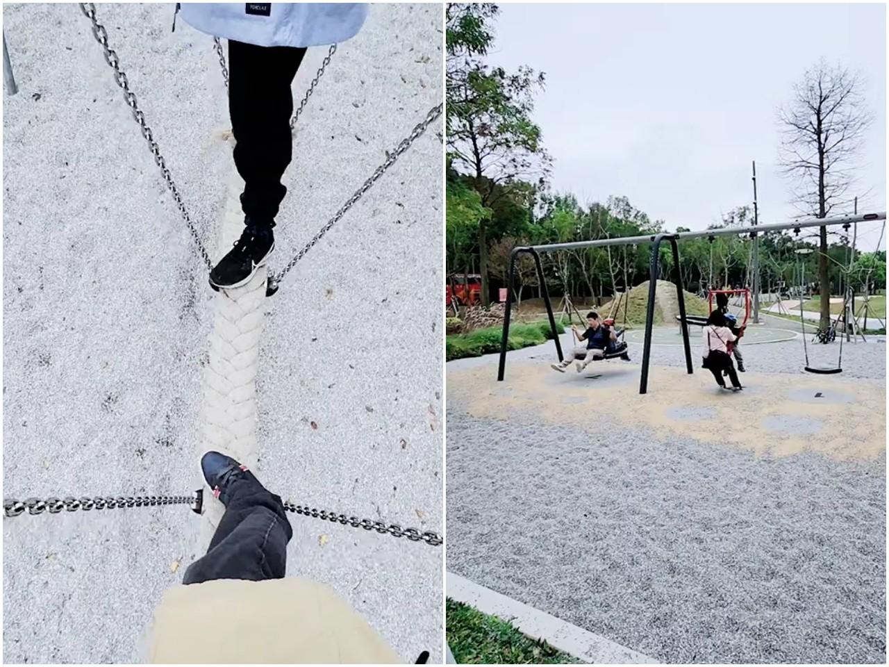 竹北興隆公園自然森林遊戲場。遊具多樣又好玩，竹林意象的跳樁彷彿在練輕功。