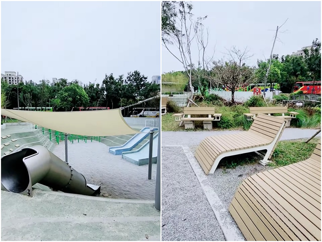竹北興隆公園自然森林遊戲場。遊具多樣又好玩，竹林意象的跳樁彷彿在練輕功。