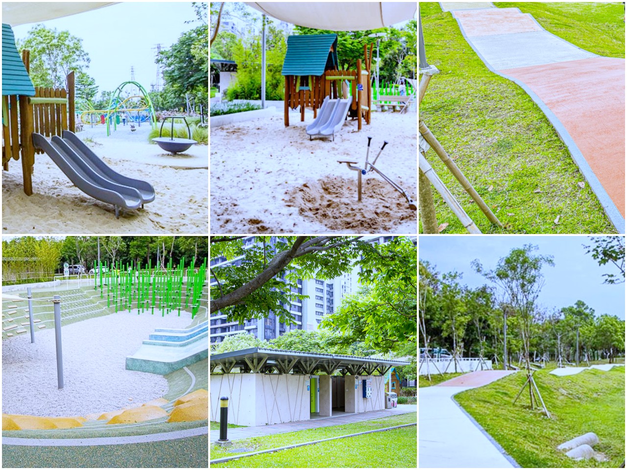 竹北興隆公園自然森林遊戲場。遊具多樣又好玩，竹林意象的跳樁彷彿在練輕功。