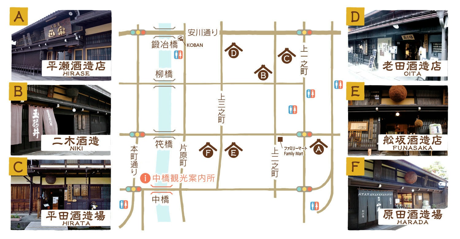 岐阜縣高山市 美食。飛驒高山舊街景三町街，漫步在充滿歷史氛圍的古老街道上，品嚐飛驒牛握壽司和各式美酒與美食