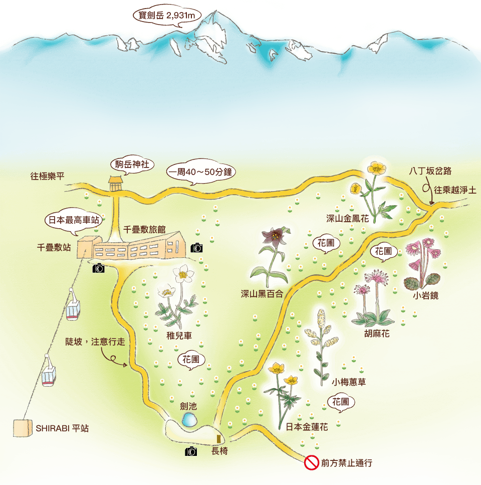 長野縣駒根市 觀光導覽手冊。拜訪冰河時期遺跡千畳敷冰斗，品味座落中央阿爾卑斯與南阿爾卑斯山腳下的小鎮。