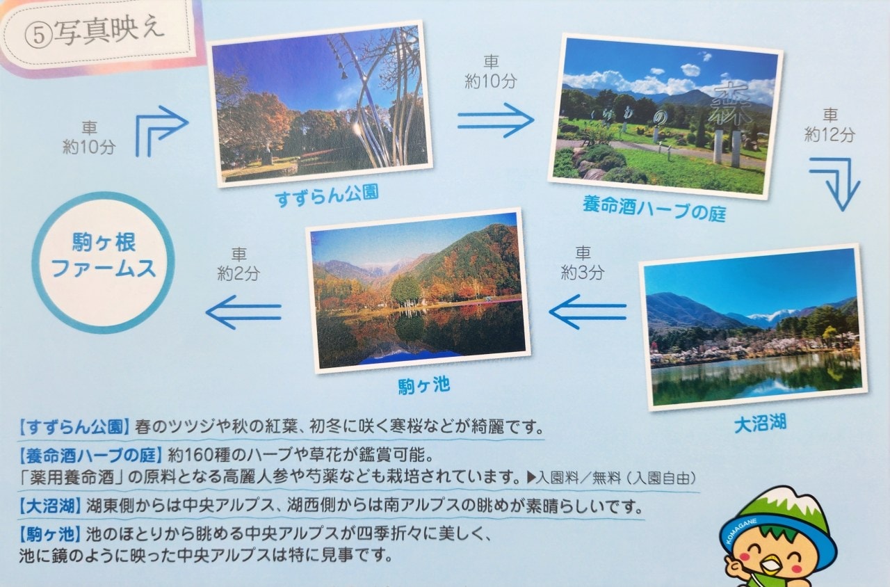 長野縣駒根市 觀光導覽手冊。拜訪冰河時期遺跡千畳敷冰斗，品味座落中央阿爾卑斯與南阿爾卑斯山腳下的小鎮。