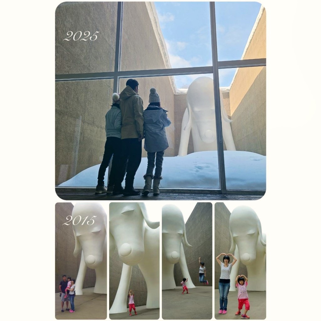 青森縣立美術館。在冬季拜訪雪中的白色青森犬和森之子雕塑
