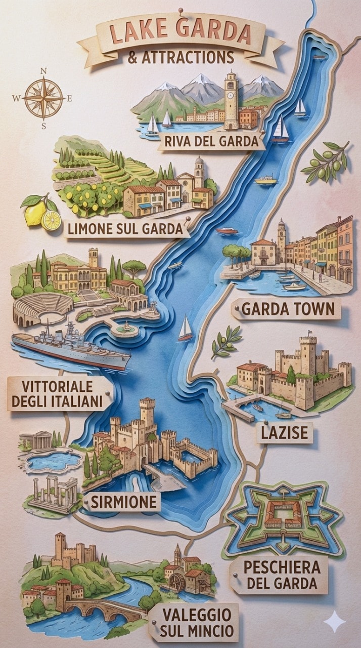 義大利最大湖泊 Lake Garda 加爾達湖景點地圖。收藏加爾達湖的八座絕美城鎮 - 第2張圖 義大利最大湖泊 Lake Garda 加爾達湖景點地圖。收藏加爾達湖的八座絕美城鎮