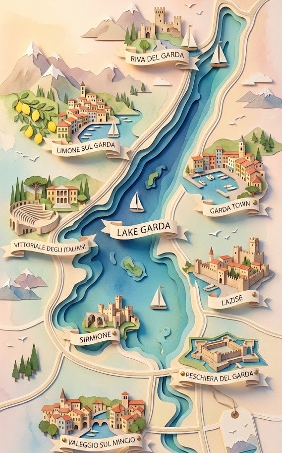 義大利最大湖泊 Lake Garda 加爾達湖景點地圖。收藏加爾達湖的八座絕美城鎮 - 第1張圖 義大利最大湖泊 Lake Garda 加爾達湖景點地圖。收藏加爾達湖的八座絕美城鎮